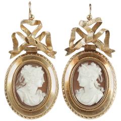 19th Century French Gold Cameo Drop Earrings 19th Century French Gold Cameo Drop Earrings