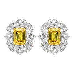 GIA Certified, 2.00ct Earrings in Natural Fancy Vivid Yellow Emerald earrings.