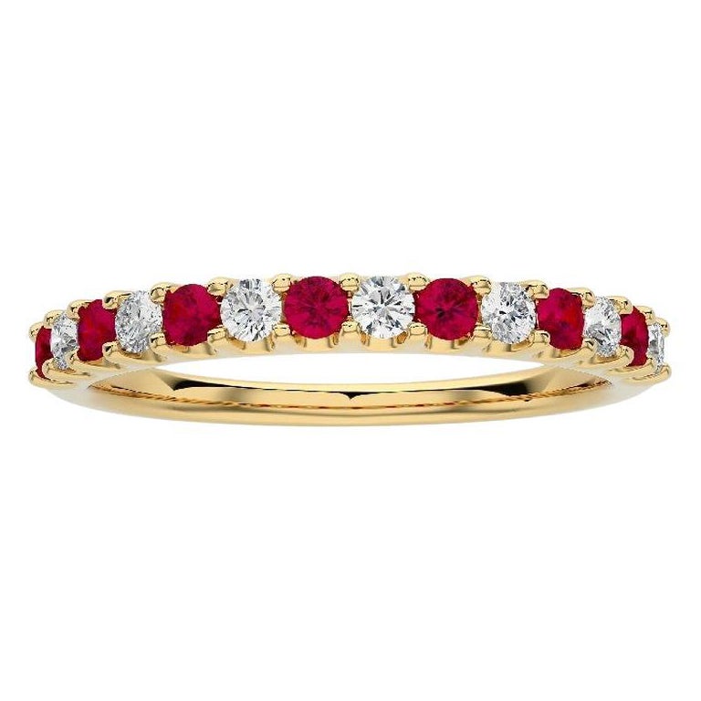 0.2Ct Diamond & 0.2Ct Ruby in 18K Yellow Gold Wedding Band 1981 Classic Ring For Sale