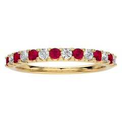 0.2Ct Diamond & 0.2Ct Ruby in 18K Yellow Gold Wedding Band 1981 Classic Ring
