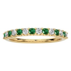 0.2Ct Diamond & 0.2Ct Emerald in 18K Yellow Gold Wedding Band 1981 Classic Ring