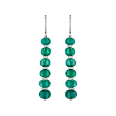 42.67ct Green Emerald Bead & Diamond Drop Earrings
