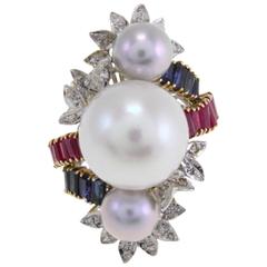 Luise Diamond Ruby Sapphire Pearl Gold Ring