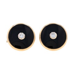 Boutons de manchette homme en or jaune Onyx et diamant - 14k .36ctw Geometric Circle