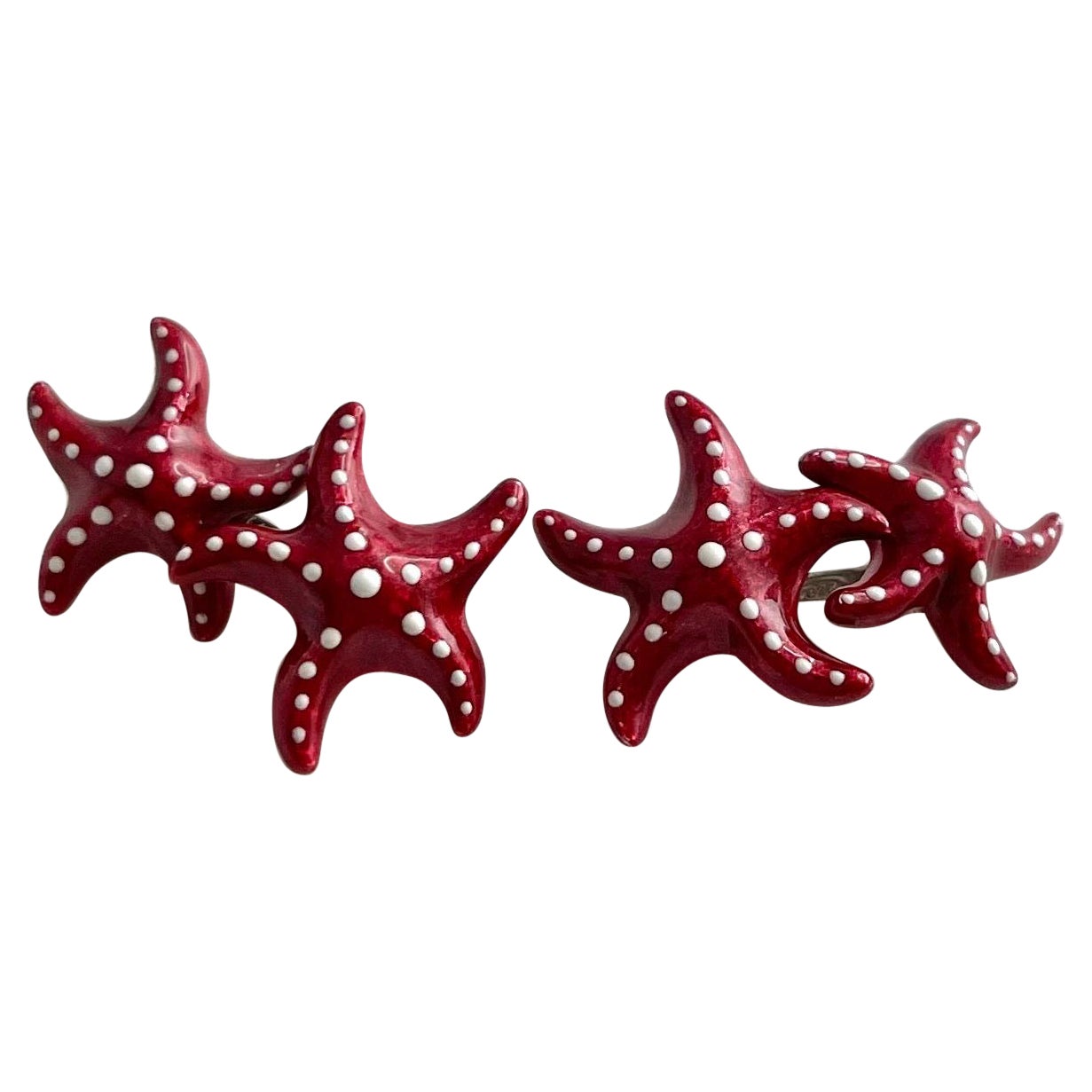 925 Sterling Silver Red Enamel White Enamel Sea Star Cufflinks  For Sale