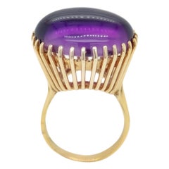 Vintage High-Set Signed Mid-Century 14k Gold & Amethyst Cabochon Cocktail Ring by Lesko