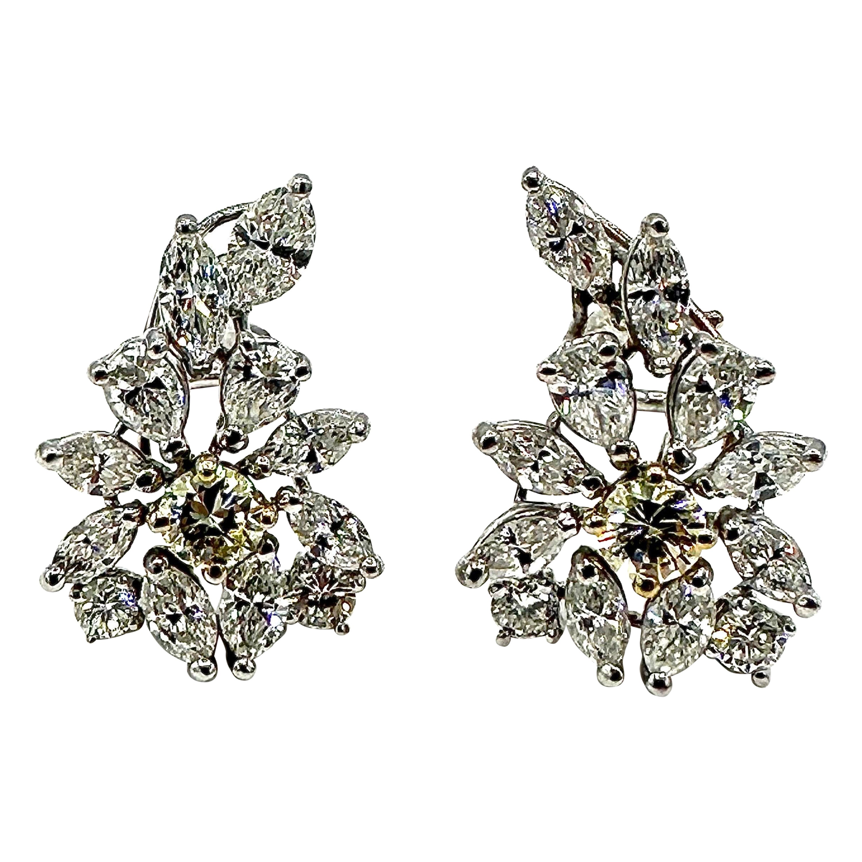 4.84 Carats Multi Shape Diamond and Platinum Clip Earrings For Sale