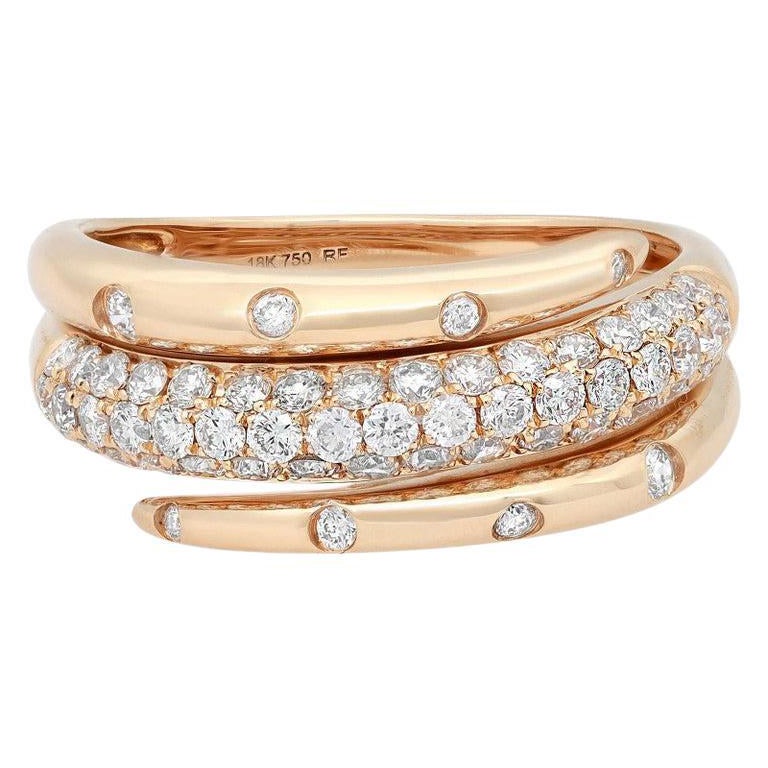 0.78 Carat Diamond Spiral Ring 18K Yellow Gold For Sale