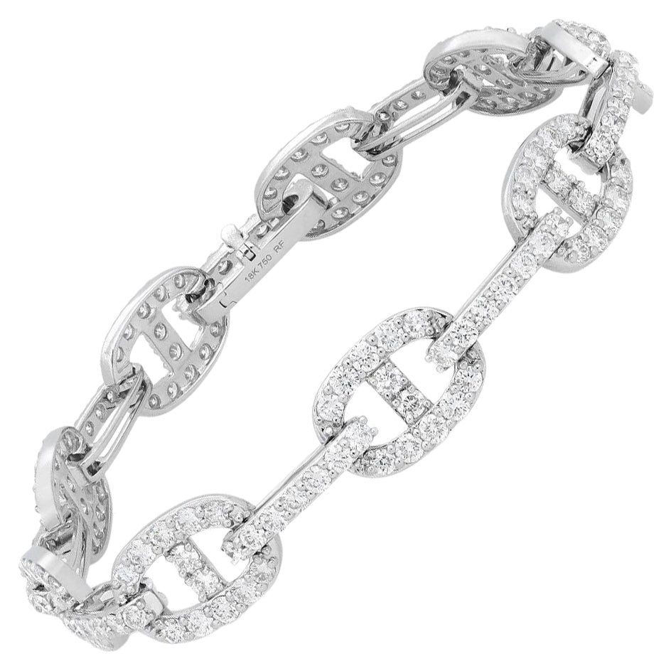Bracelet à maillons en chaîne avec diamants de 4,91 carats en or blanc 18K en vente