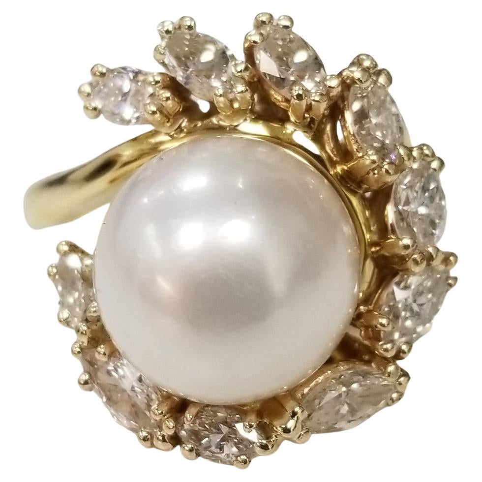 18k Yg South Sea Pearl with Marquise Diamonds, Ring by George Hoffman