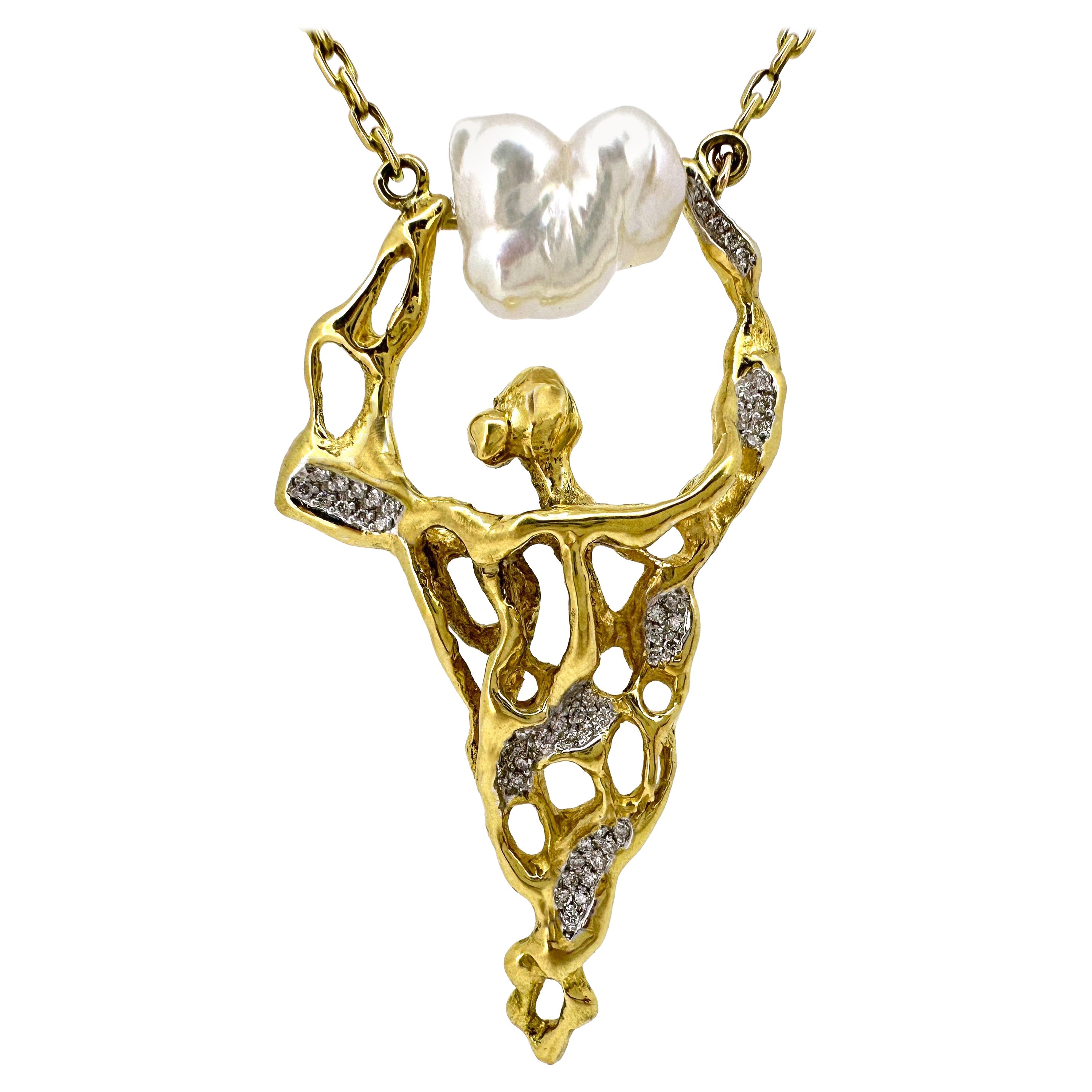 "Cloud Dancer" Necklace in 18K Gold, Diamonds & Baroque Pearl by Eytan Brandes For Sale