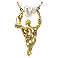 "Cloud Dancer" Halskette aus 18 Karat Gold, Diamanten und Barockperlen von Eytan Brandes