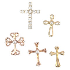 Family Cross Collection - 5 pcs of 14k Gold Cross with Diamonds and White Topaz