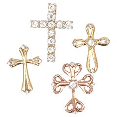 Family Cross Collection - 4 pcs of 14k Gold Cross with Diamonds and White Topaz