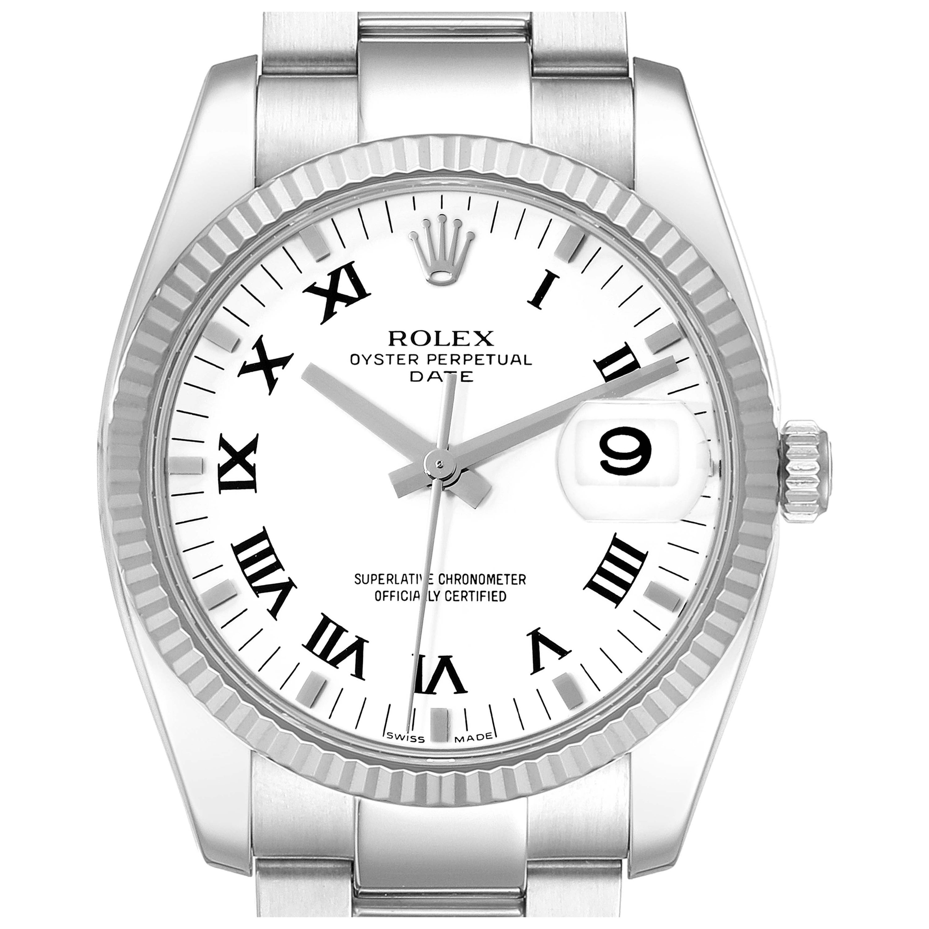 Rolex Date 34 Steel White Gold Roman Dial Mens Watch 115234 For Sale