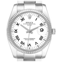 Rolex Date 34 Steel White Gold Roman Dial Mens Watch 115234