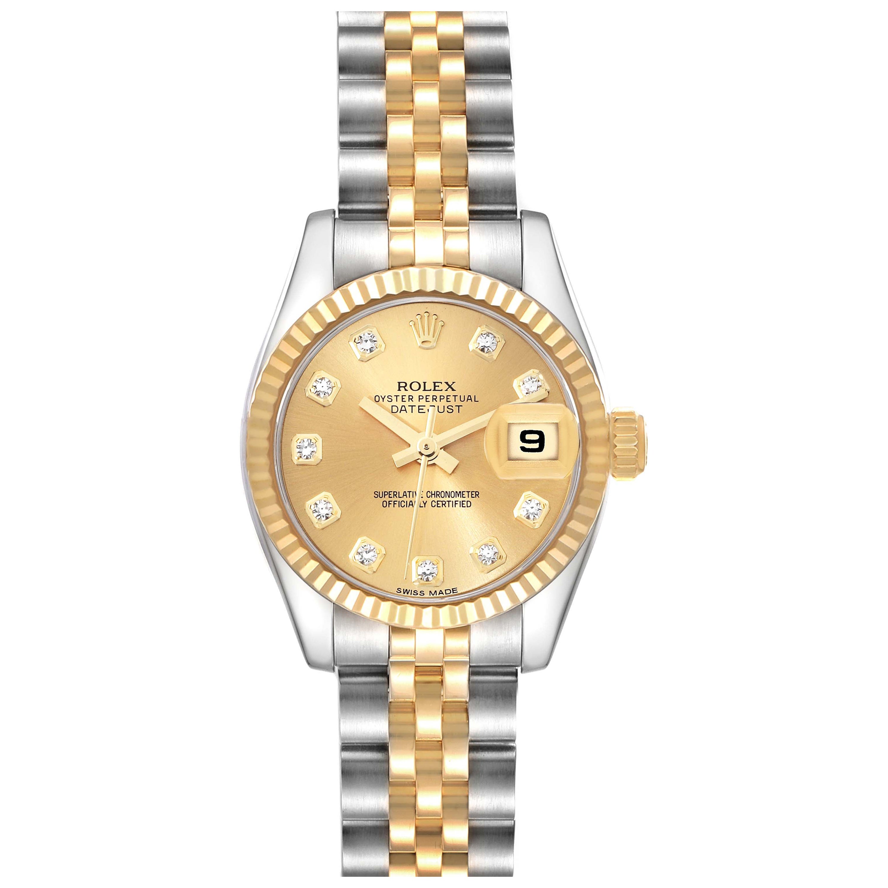 Rolex Lady-Datejust 179173 26mm Steel & Yellow Gold Watch Black Sundust  Dial Jubilee Band