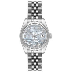 Rolex Datejust Steel White Gold MOP Diamond Dial Ladies Watch 179174 Box Card