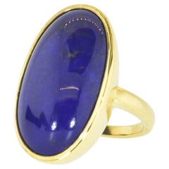 Feiner großer Lapis mit lebhaftem tiefem Blau & Gelbgold Vintage Ring um 1950