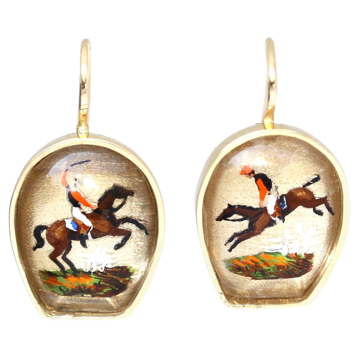 Essex Crystal Polo Horse Gold Earrings, 1900 For Sale