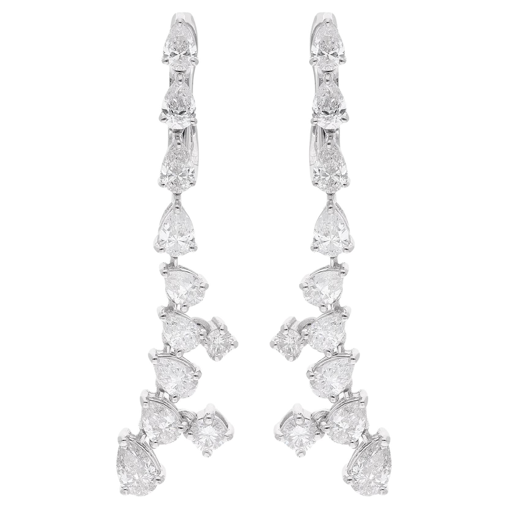 2.84 Ct. Pear & Round Diamond Dangle Earrings 14 Karat White Gold Fine Jewelry For Sale