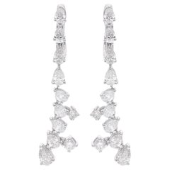 2.84 Ct. Pear & Round Diamond Dangle Earrings 14 Karat White Gold Fine Jewelry