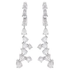 2.84 Ct. Boucles d'oreilles poire et diamants ronds en or blanc 14 carats Bijoux fins