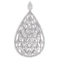 Baguette & Round Diamond Drop Pendant 14 Karat White Gold Handmade Fine Jewelry