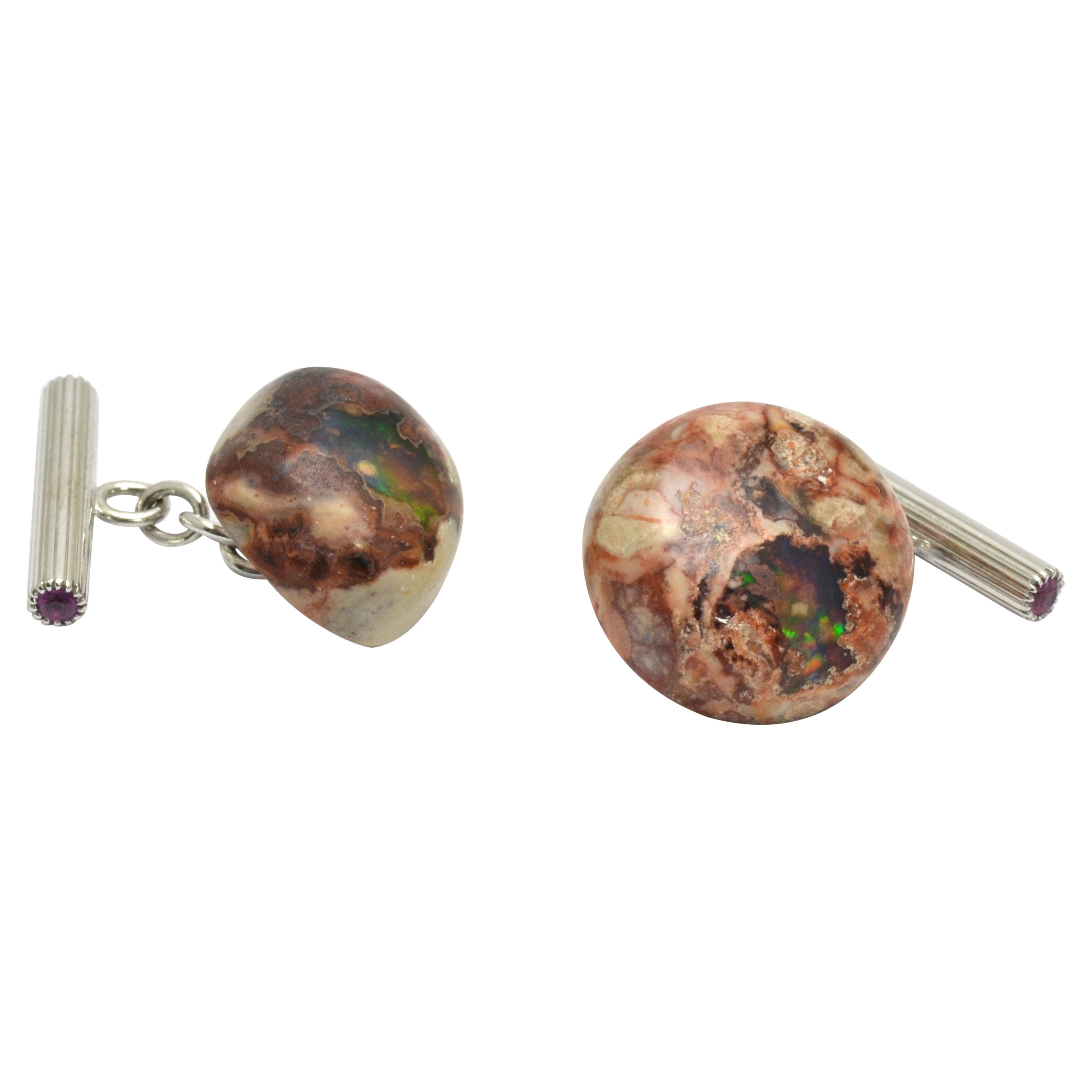 Boulder Opal Ruby 18 KT Boutons de manchette en or blanc en vente