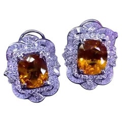 AIG Certified 18.50 Carats Orange Sapphires  3.56 Ct Diamonds 18K Gold Earrings 