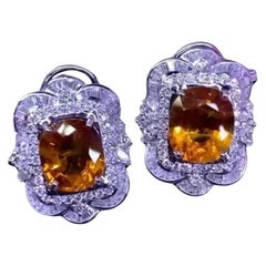 AIG Certified 18.50 Carats Orange Sapphires  3.56 Ct Diamonds 18K Gold Earrings