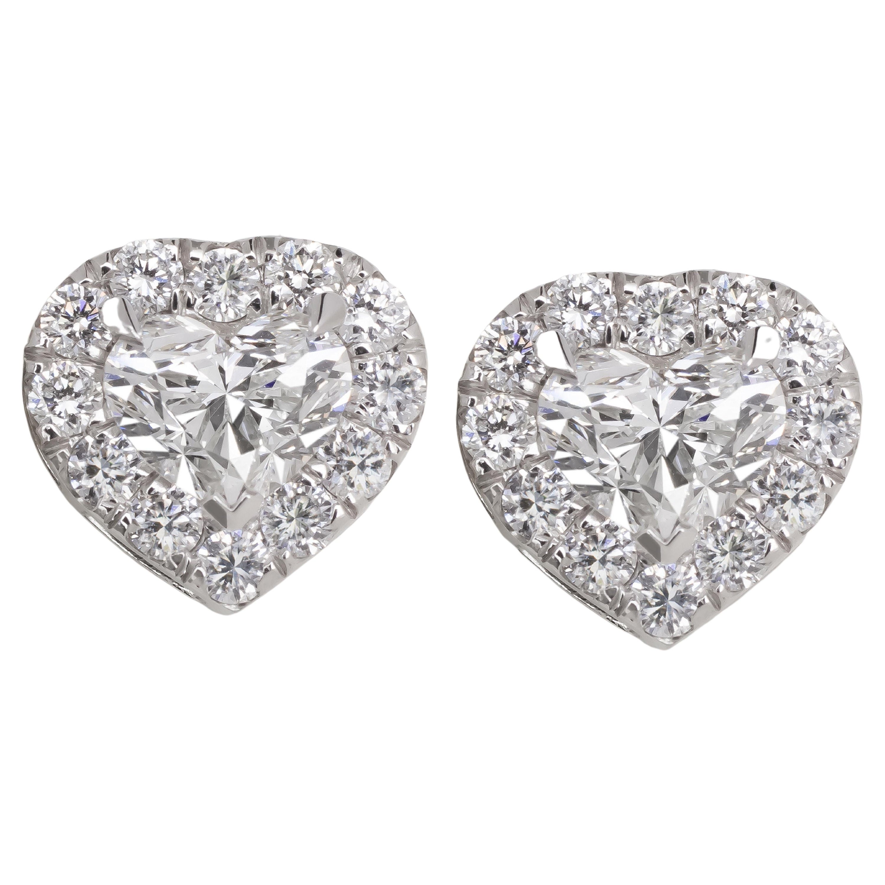 GIA Certified 2 Carat Heart Shape Diamond Stud D/E Color VVS1 Clarity For Sale