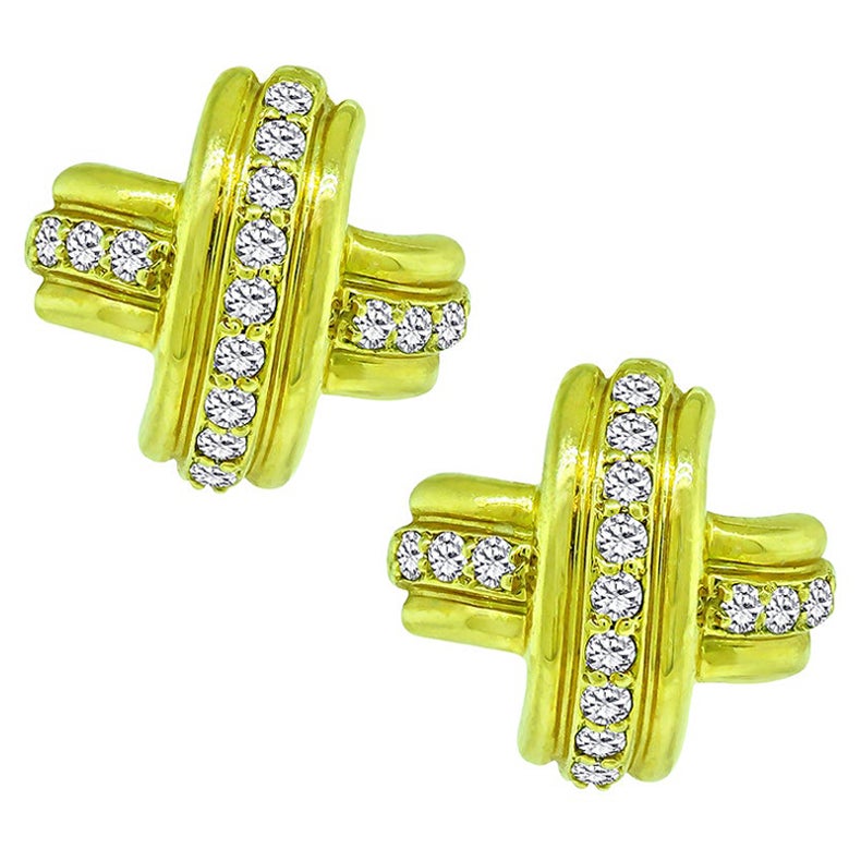 Tiffany & Co 0.90ct Diamond Gold Earrings For Sale