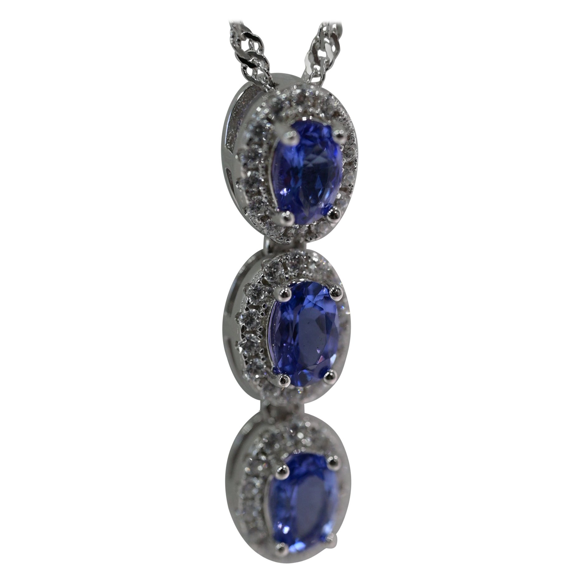 Blue and White Cubic Zirconia Rhodium Over Silver Pendant With Chain at