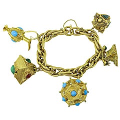 Vintage Multi Color Gemstone Gold Charm Bracelet