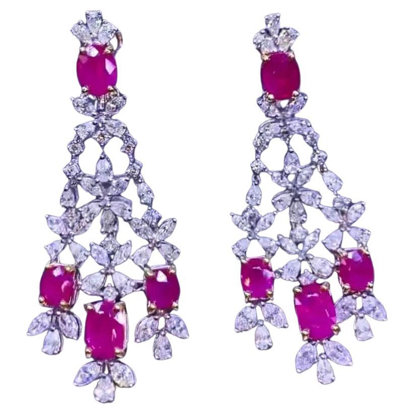 Boucles d'oreilles en or 18 carats, rubis de Birmanie certifiés AIG 11,08 carats et diamants 7,83 carats 
