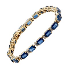 Vintage Sapphire and Diamond 18k Yellow Gold Bracelet