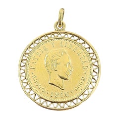 Zig Zag Bezel Pendant with Gold Cuban Coin