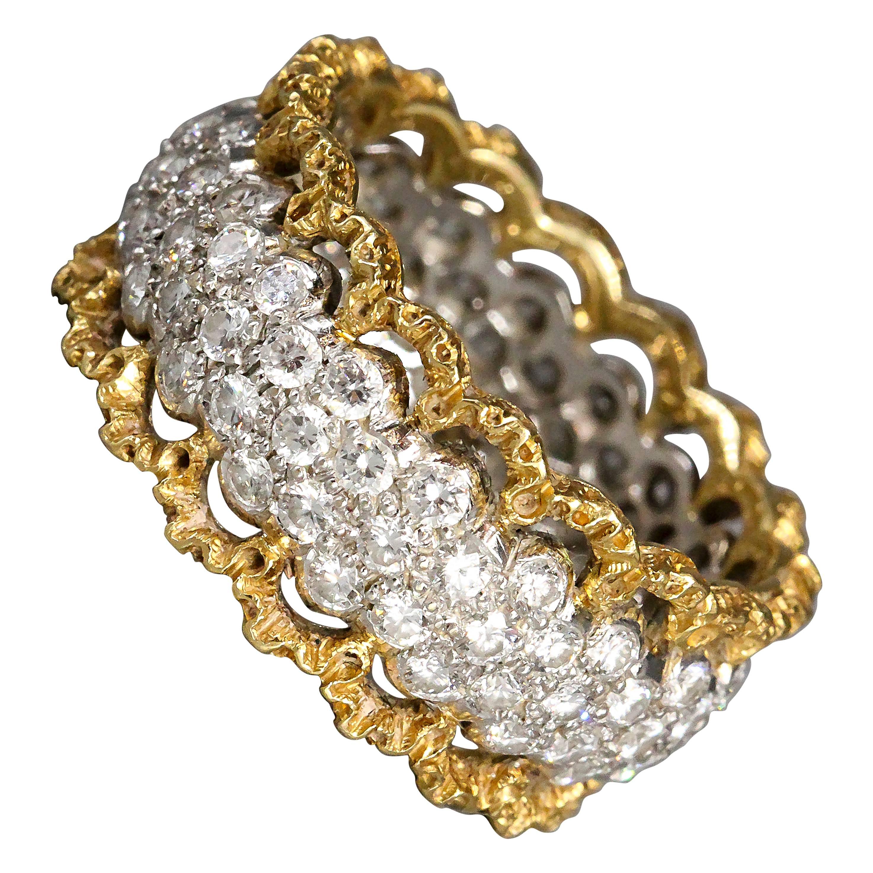 Buccellati Diamond Gold Platinum Band Ring