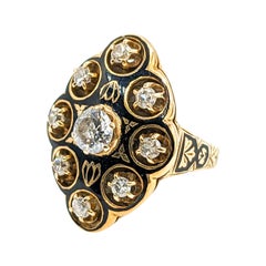 Yellow Gold & Enamel .70ctw Old European Cut Diamond Ring