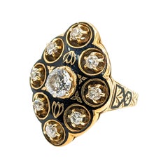 Anello in oro giallo e smalto con diamante vecchio taglio europeo da 0,70 carati