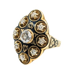 Bague en or jaune et émail avec diamant de taille européenne ancienne de 0,70ctw