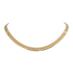 14 Karat Yellow Gold Solid Thick Herringbone Link Necklace Italy 