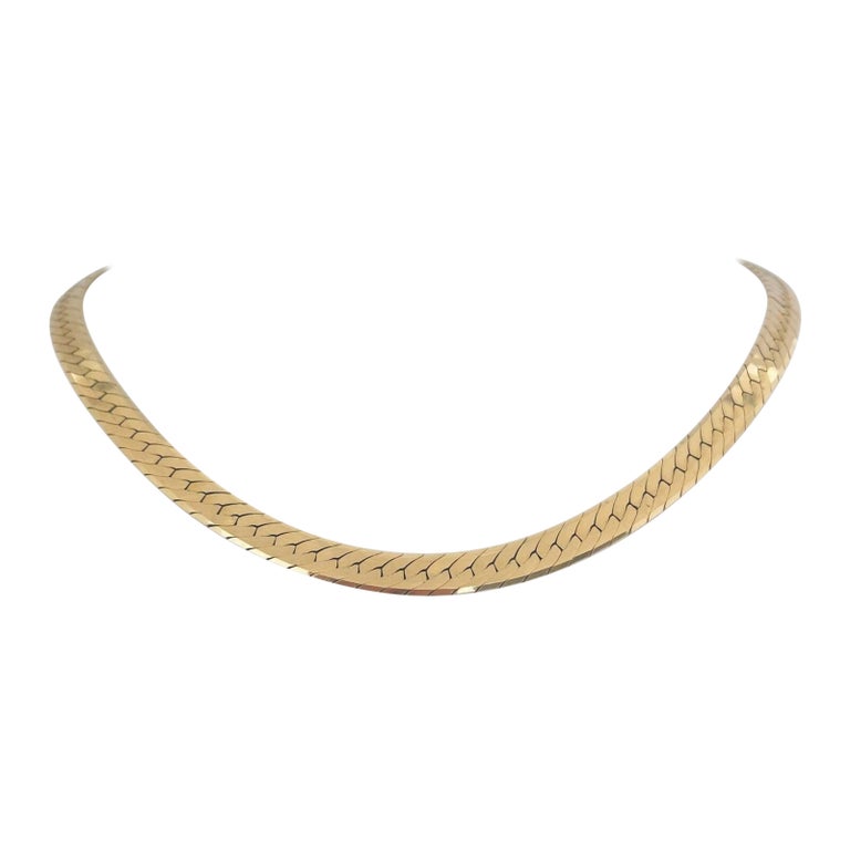  14k Gold Snake Herringbone Chain - Italian Craftsmanship - 4mm  Flat Shiny Gold Necklace - Heavy Fine Jewelry - Thick Chain - Gift for Her  - Mothers Day : Handmade Products