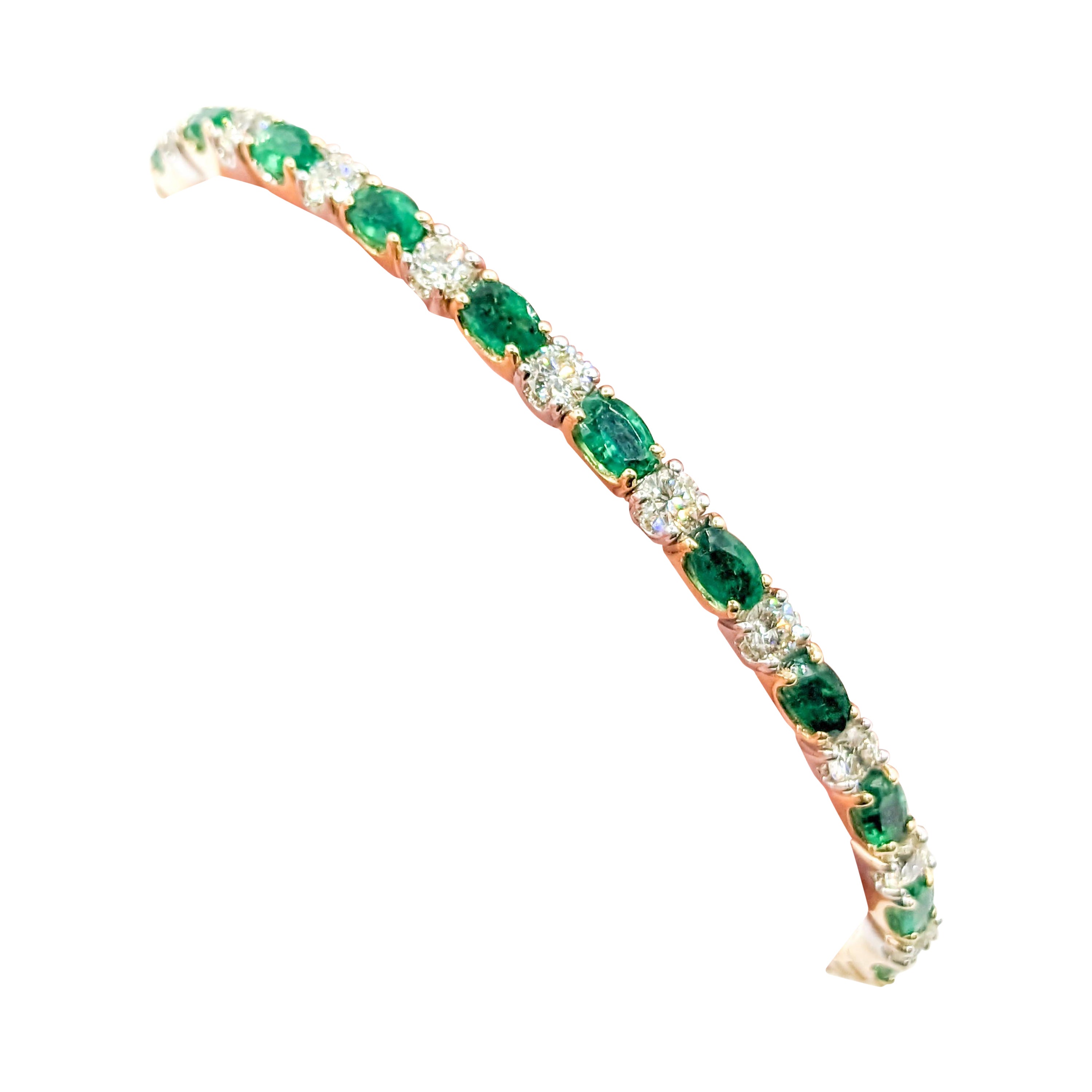 Emerald & Diamond Yellow Gold Bangle Flex Bracelet