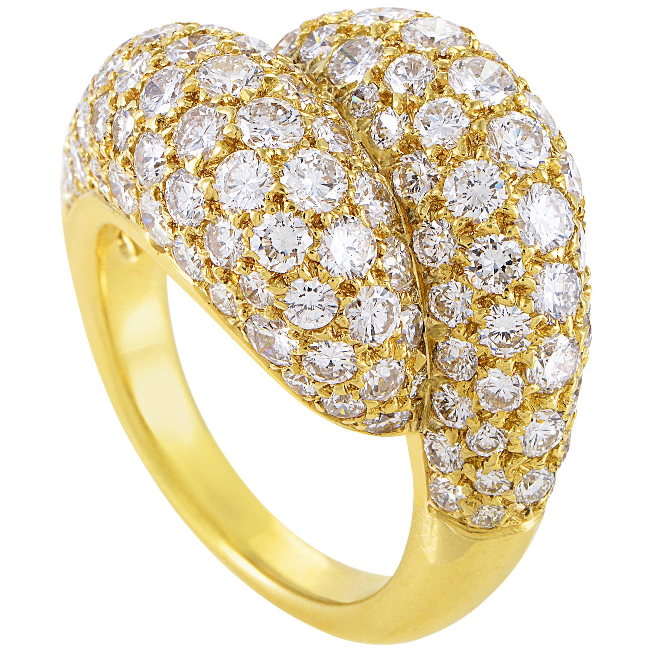 Van Cleef & Arpels Diamond Pave Gold Bypass Ring