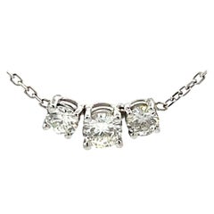 Vintage Three Diamond Necklace Solid 14k White Gold