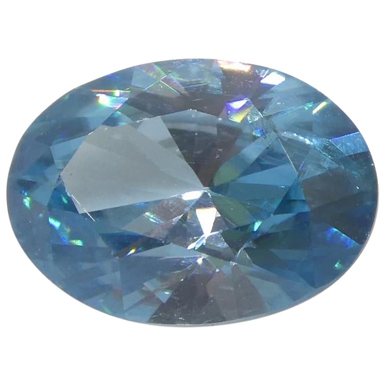 2.58ct Oval Diamond Cut Blue Zircon from Cambodia For Sale