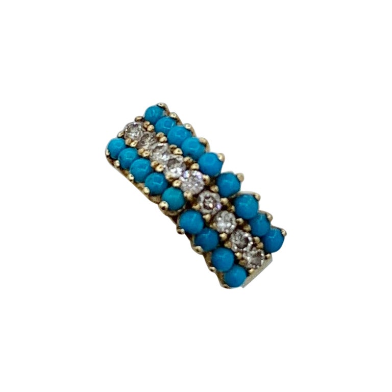Art Deco Persian Turquoise Diamond Ring 14 Karat Gold Antique