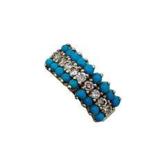 Art Deco Persian Turquoise Diamond Ring 14 Karat Gold Vintage